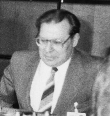Valery Legasov photographed at the IAEA Chernobyl Post-Accident Review Meeting in Vienna, August 1986